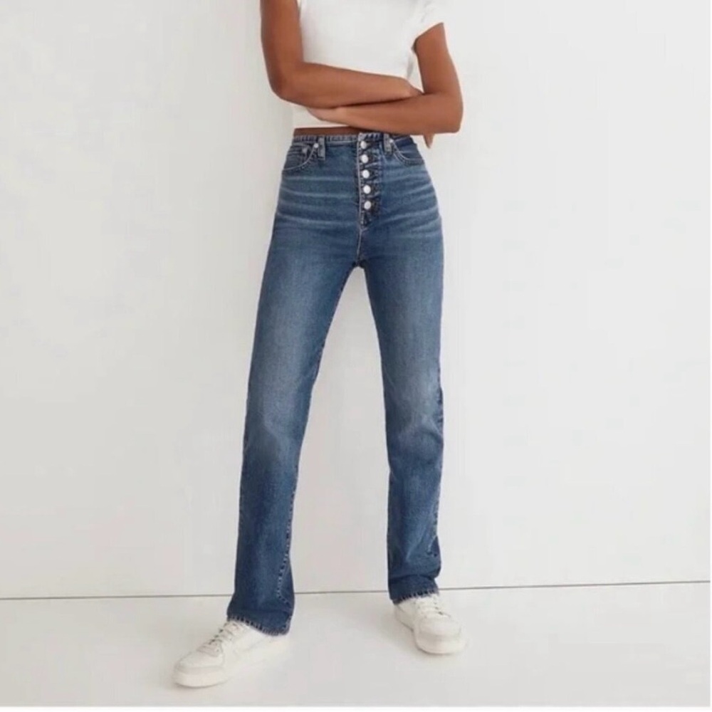New Madewell 90s Straight Liola Wash Binded-Waist Edition Button Fly Jeans Sz 33